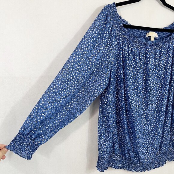 Michael Michael Kors Blue & Silver Metallic Long Sleeve Blouse - Size XL - Picture 3 of 8